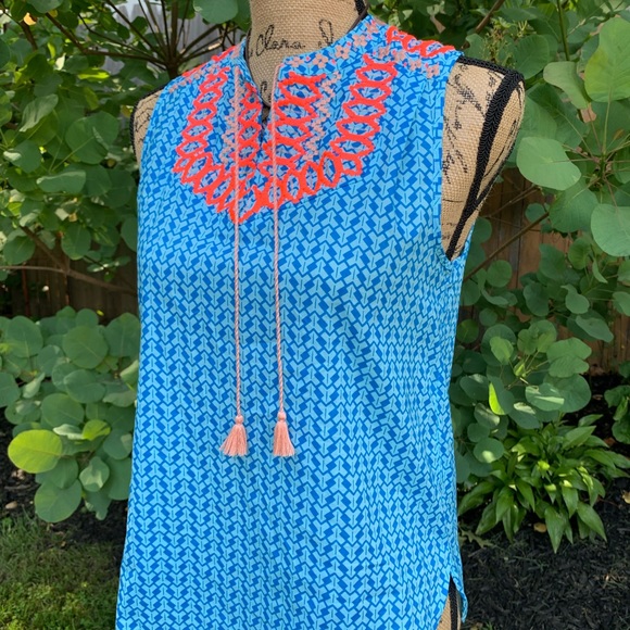 J CREW 100% cotton geometric blue print sleeveless lightweight top LNWOT… - Picture 2 of 11